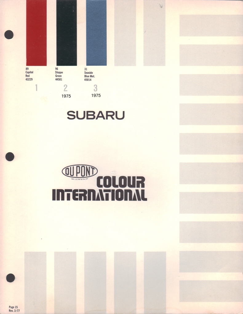 1976 Subaru International Paint Charts DuPont 2